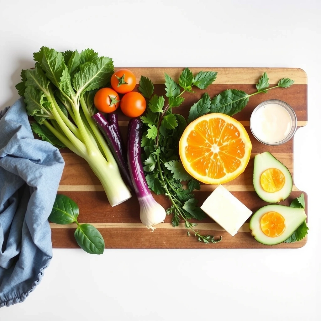 Frische Bio-Gemüse und Kräuter auf Holztisch